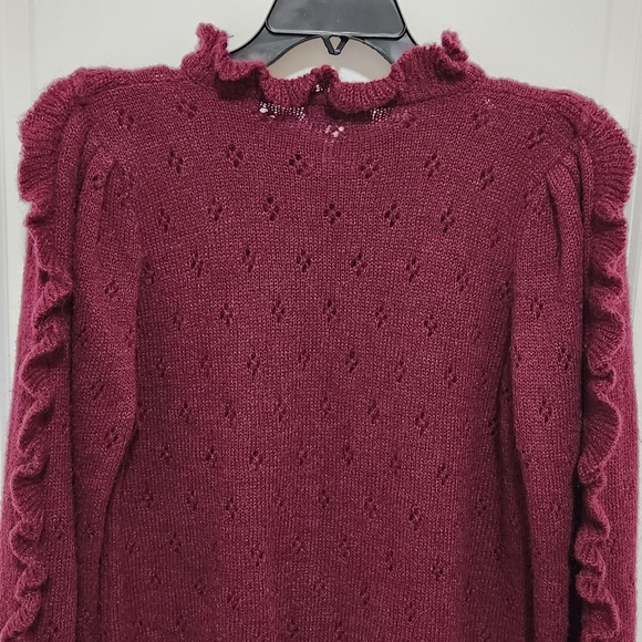 Vtg 80s Clovis Ruffin Knit Women's L Pointelle Knit Ruffle Sweater Romantic - Picture 5 of 7